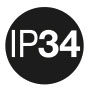 IP 34: Protection against ingress of foreign solid objects ≥ 2,5 mm Ø; against water splashing.